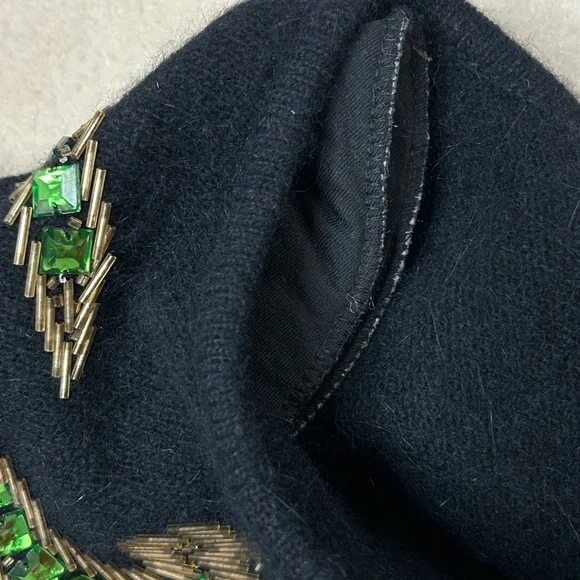 Outlander Vintage Lambswool Angora Sweater Women's Medium Beaded Black Gold - Picture 11 of 11